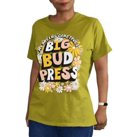 Big Bud Press Graphic Tee Green Retro Flower Short Sleeve T Shirt Size Small - Picture 8 of 11